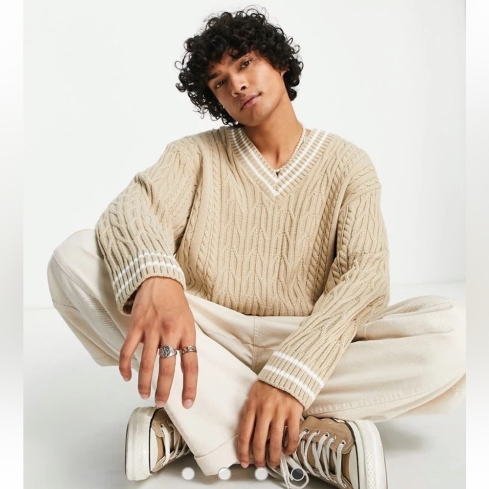NWOT ASOS DESIGN Men’s Oversized Cable Knit Cricket Sweater Oatmeal Small UNISEX